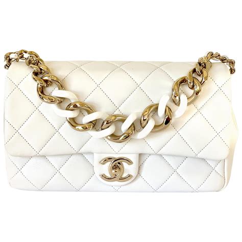 chanel bag with gold chain|white chanel bag gold chain.